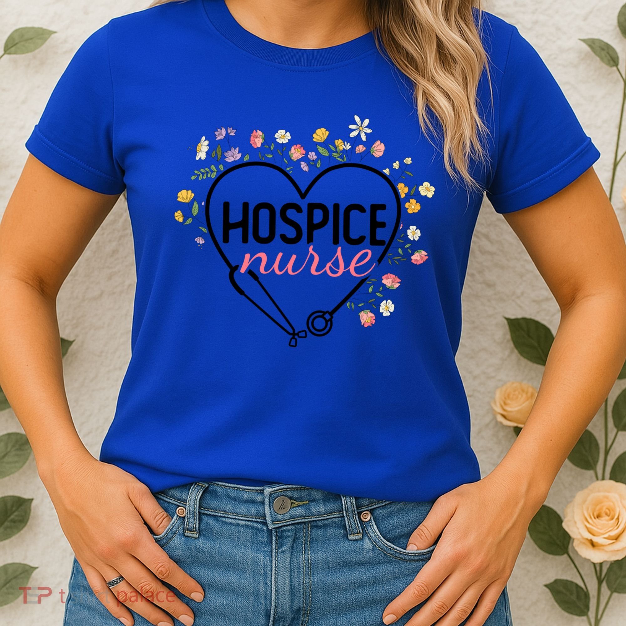 Floral Stethoscope Heart Nursing Hospice Nurse Funny Gift Women's T-Shirt