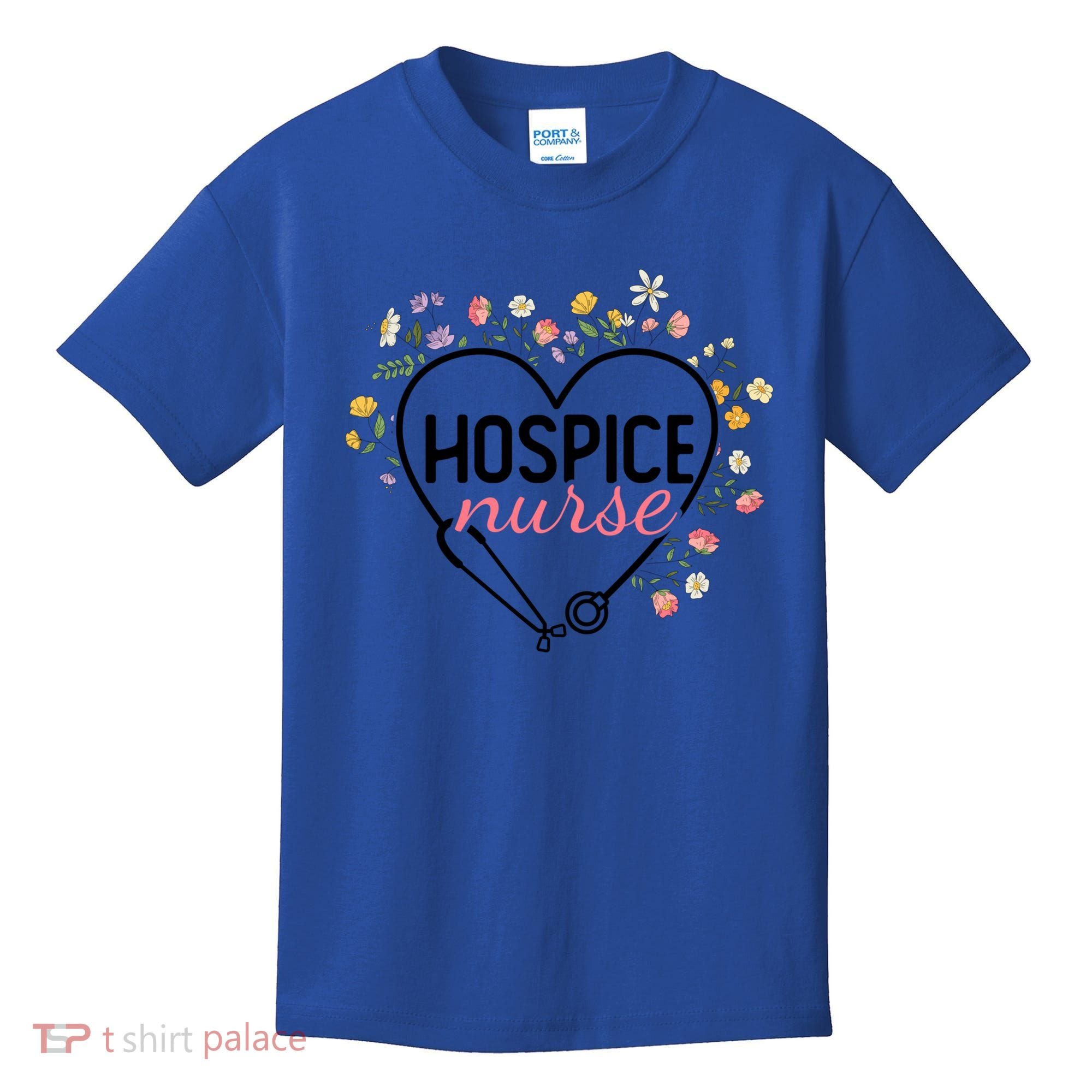 Floral Stethoscope Heart Nursing Hospice Nurse Funny Gift Kids T-Shirt