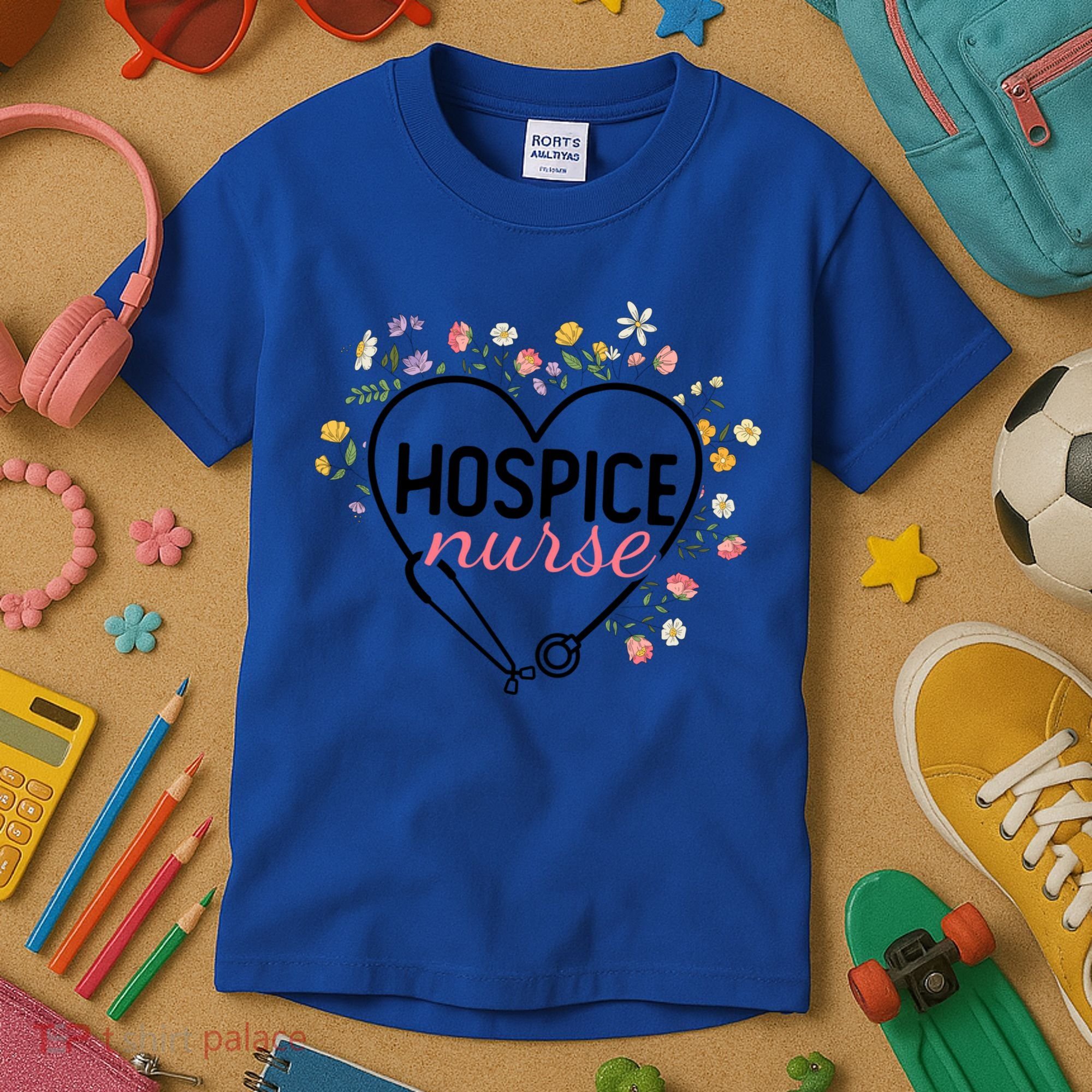 Floral Stethoscope Heart Nursing Hospice Nurse Funny Gift Kids T-Shirt
