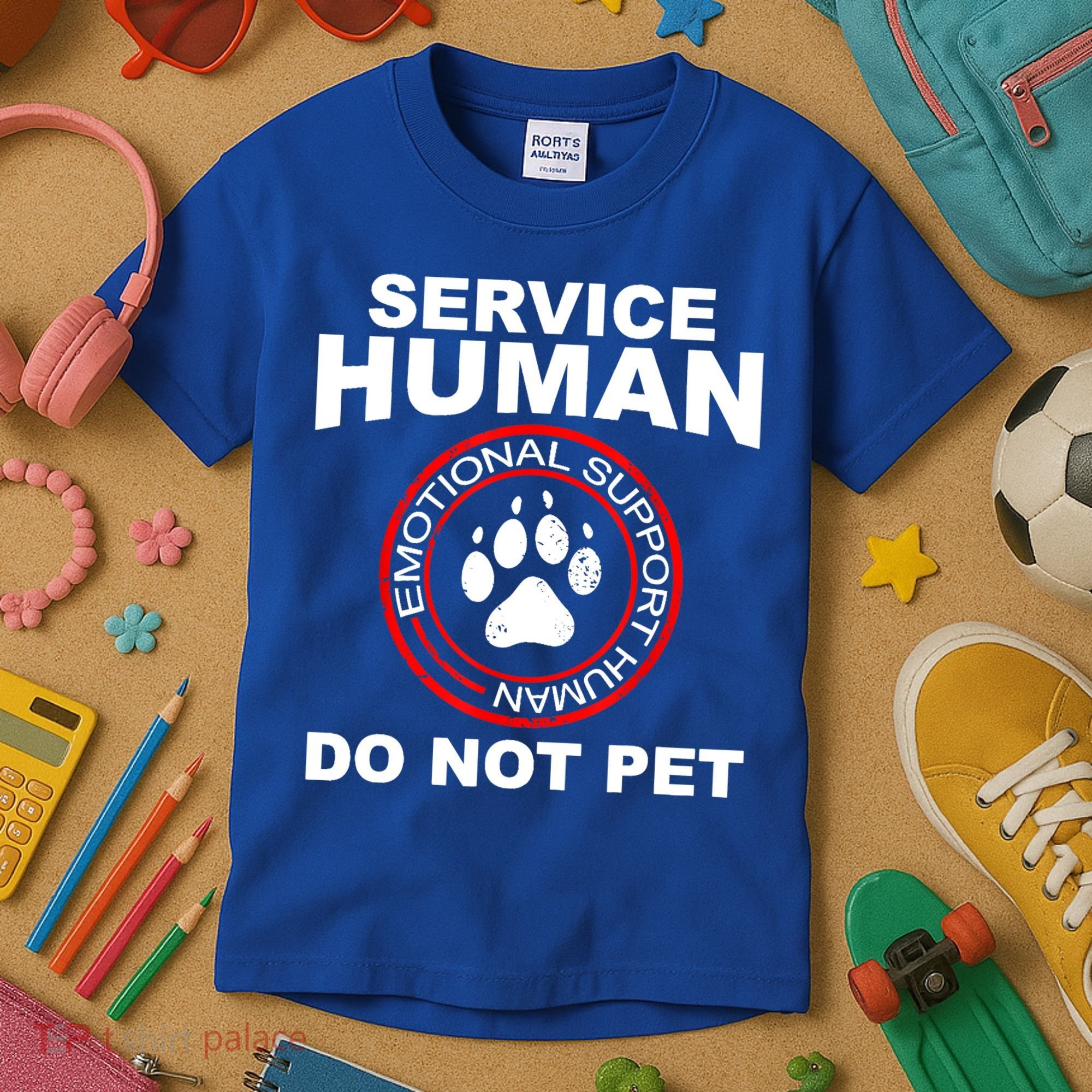 Funny Service Human Gift Funny Dog Owner Emotional Support Human Kids T-Shirt