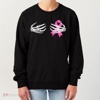 Funny Skeleton Hands Breast Cancer Awareness Pink Ribbon Gift Women's Sweatshirt thumb 0