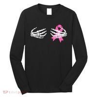 Funny Skeleton Hands Breast Cancer Awareness Pink Ribbon Gift Long Sleeve Shirt thumb 0