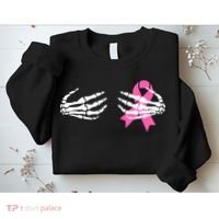 Funny Skeleton Hands Breast Cancer Awareness Pink Ribbon Gift Sweatshirt thumb 2
