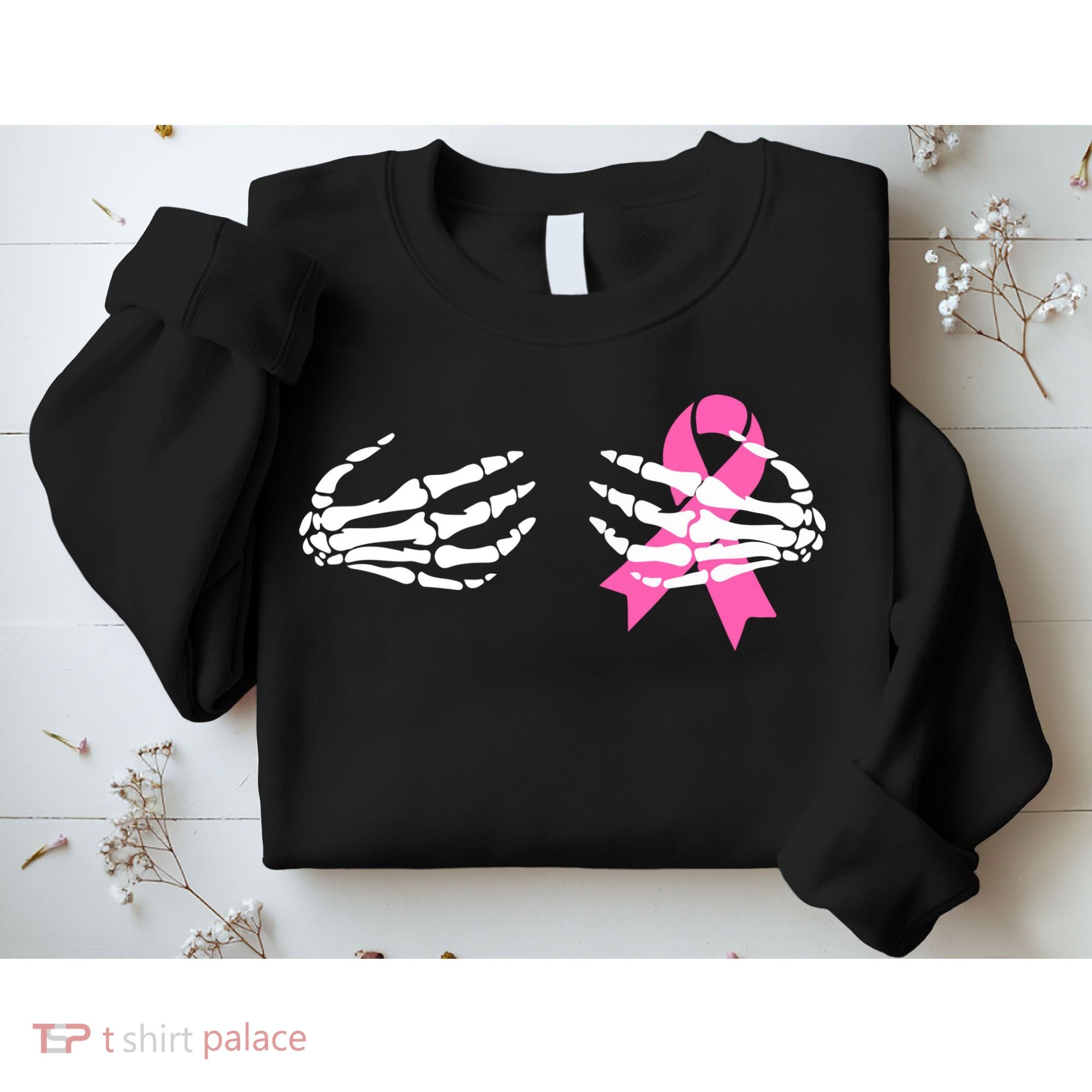 Funny Skeleton Hands Breast Cancer Awareness Pink Ribbon Gift Sweatshirt