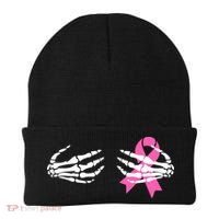 Funny Skeleton Hands Breast Cancer Awareness Pink Ribbon Gift Beanie thumb 0