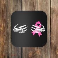 Funny Skeleton Hands Breast Cancer Awareness Pink Ribbon Gift Coaster thumb 0