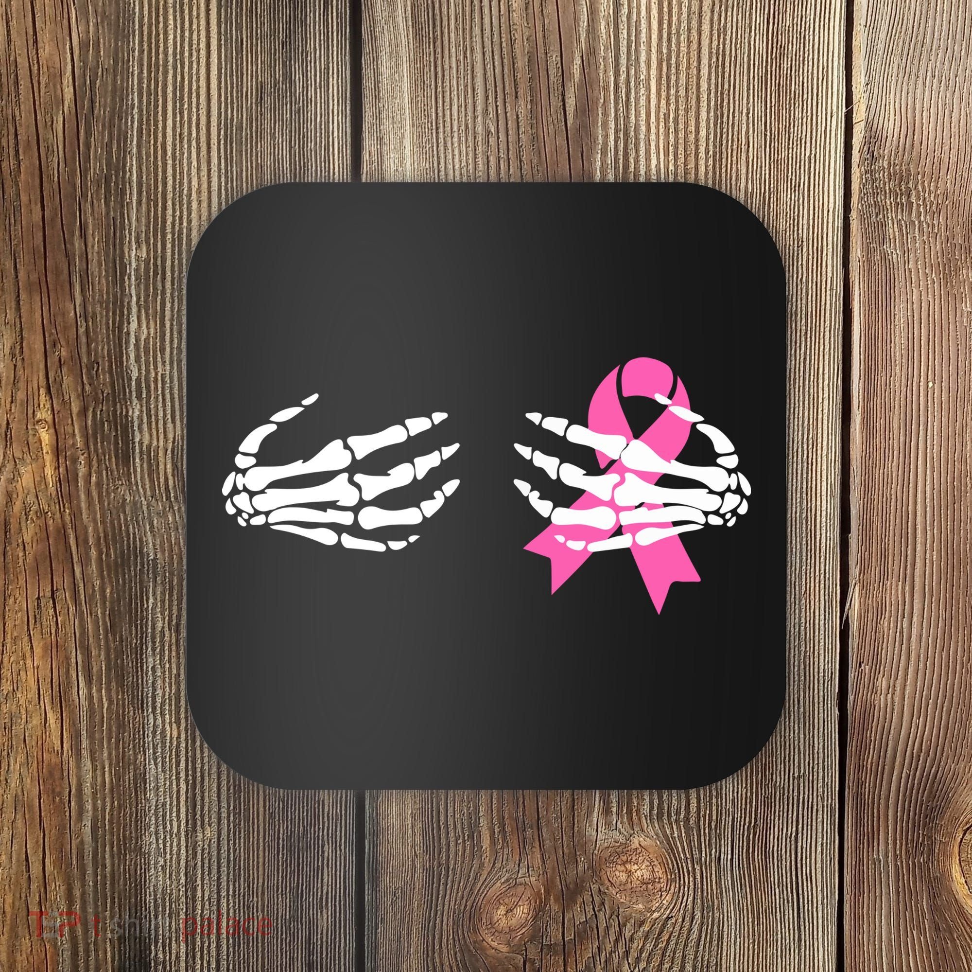 Funny Skeleton Hands Breast Cancer Awareness Pink Ribbon Gift Coaster