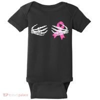 Funny Skeleton Hands Breast Cancer Awareness Pink Ribbon Gift Baby Bodysuit thumb 0