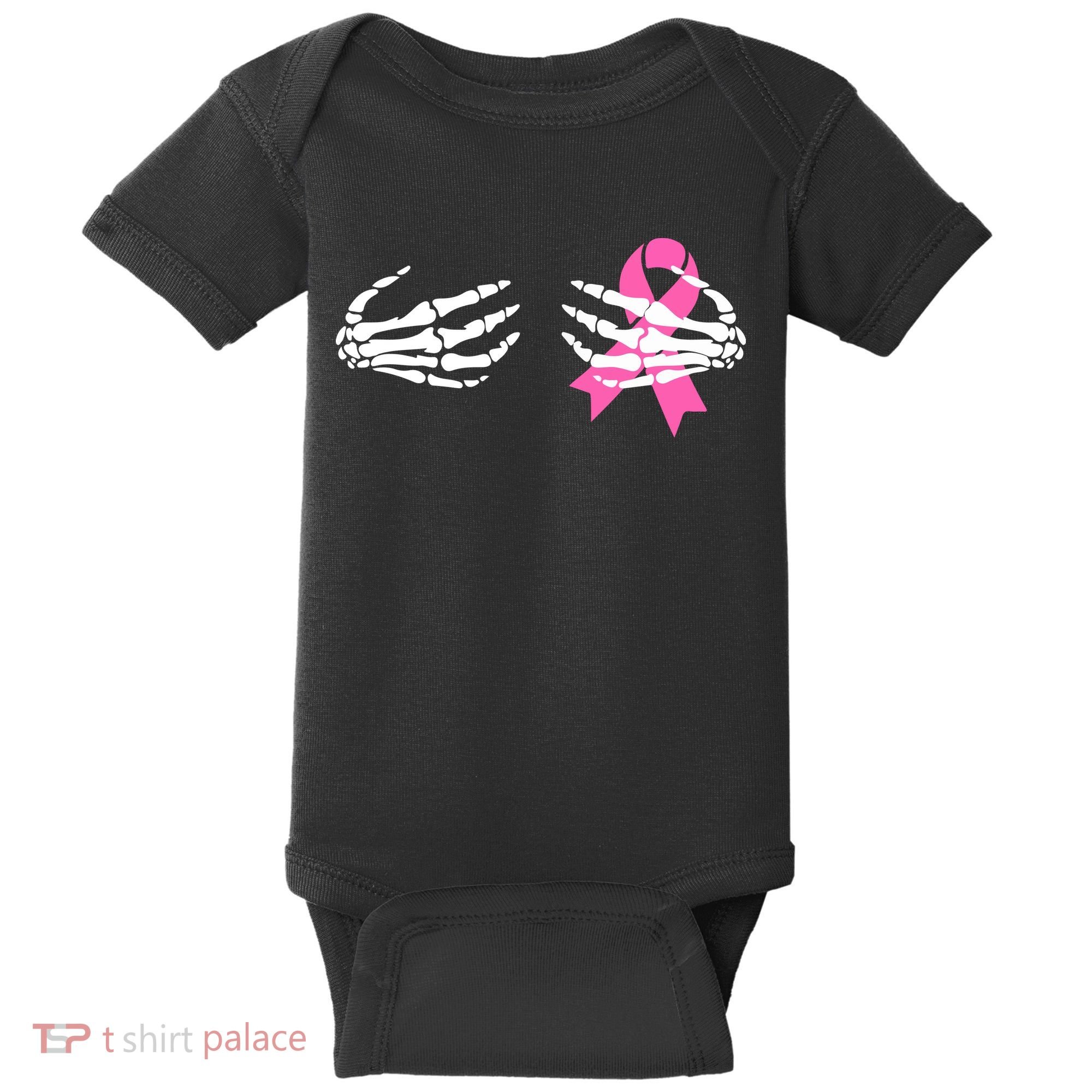 Funny Skeleton Hands Breast Cancer Awareness Pink Ribbon Gift Baby Bodysuit