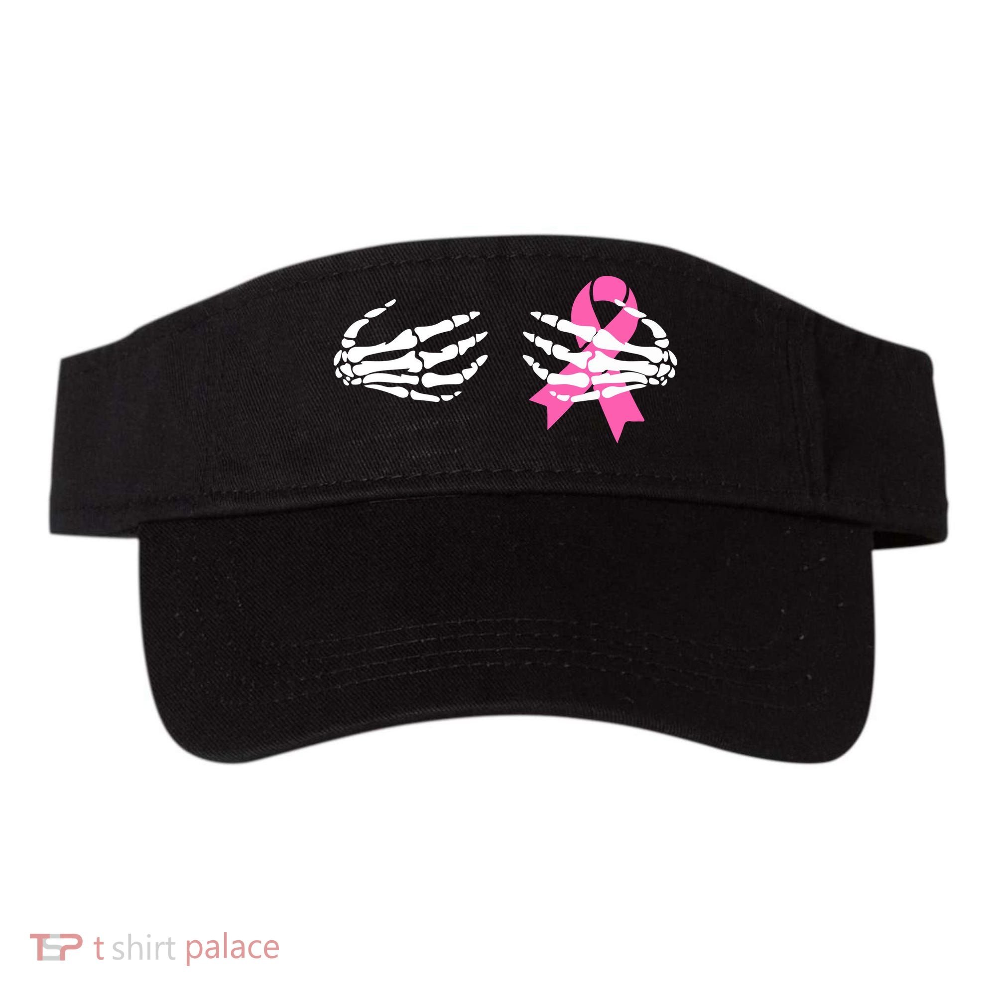 Funny Skeleton Hands Breast Cancer Awareness Pink Ribbon Gift Visor