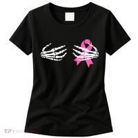 Funny Skeleton Hands Breast Cancer Awareness Pink Ribbon Gift Women's T-Shirt thumb 0