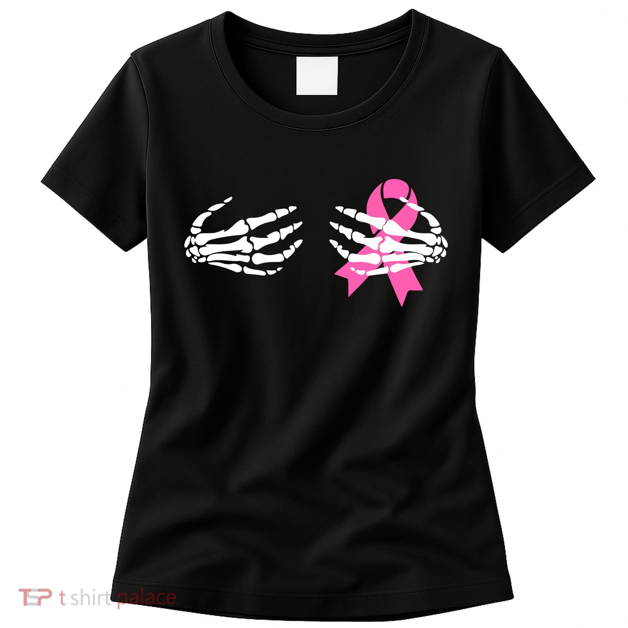 Funny Skeleton Hands Breast Cancer Awareness Pink Ribbon Gift Women's T-Shirt