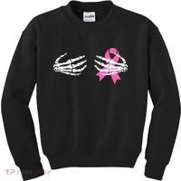 Funny Skeleton Hands Breast Cancer Awareness Pink Ribbon Gift Kids Sweatshirt thumb 0