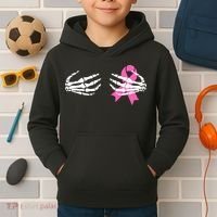 Funny Skeleton Hands Breast Cancer Awareness Pink Ribbon Gift Kids Hoodie thumb 2