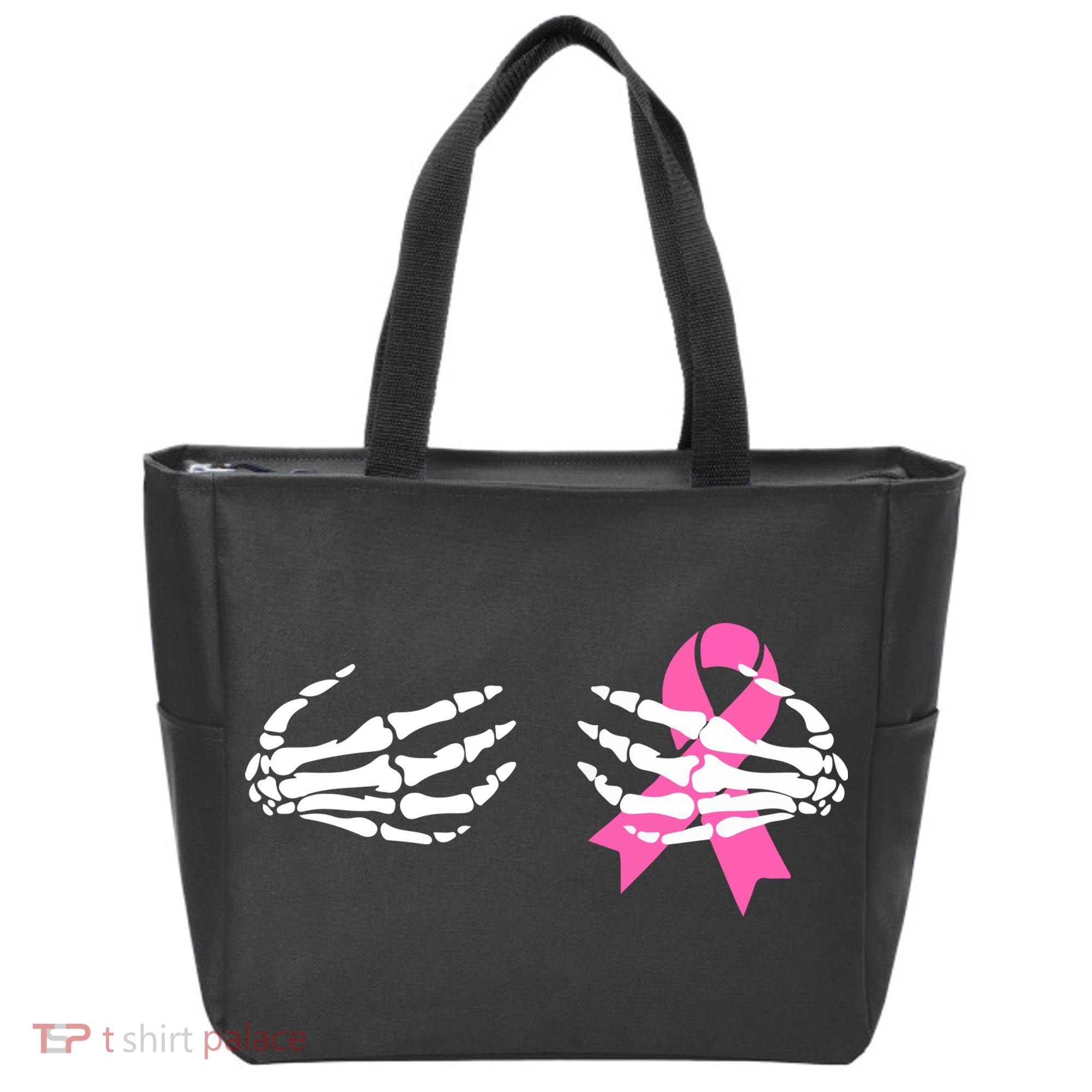 Funny Skeleton Hands Breast Cancer Awareness Pink Ribbon Gift Tote Bag