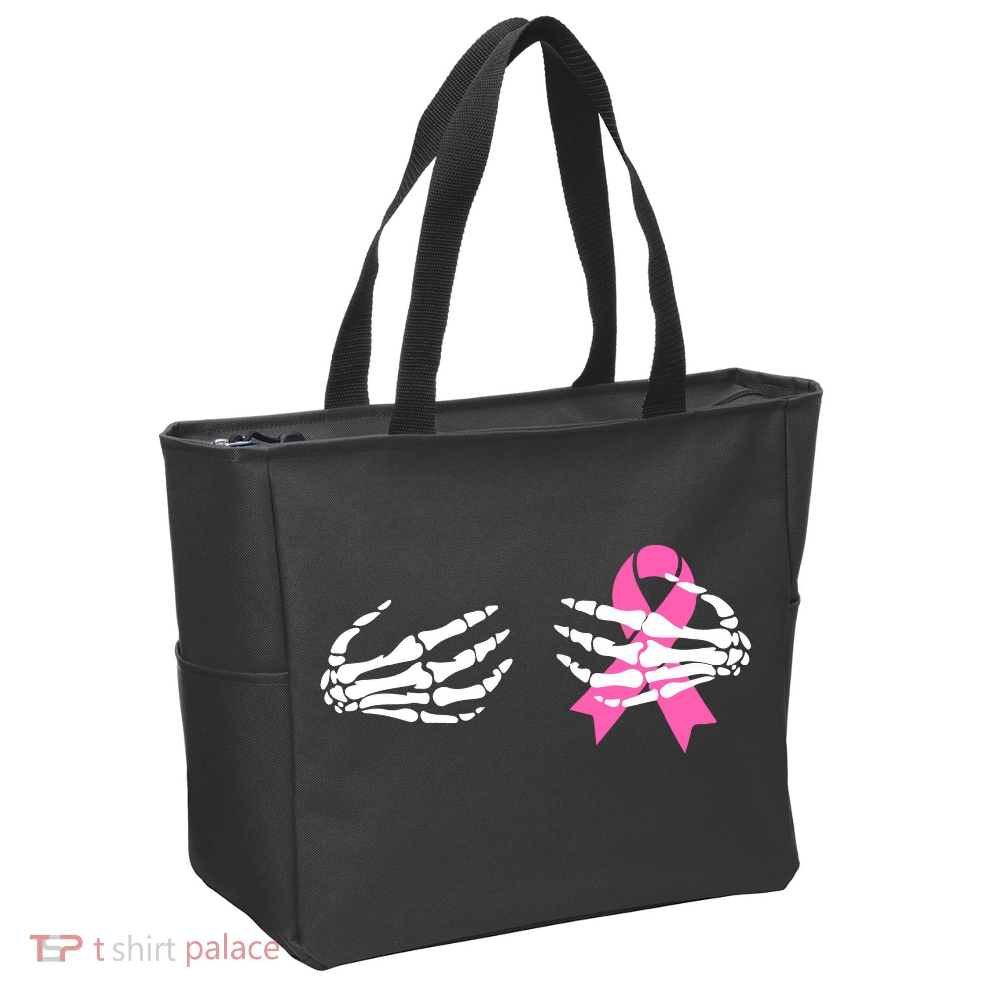 Funny Skeleton Hands Breast Cancer Awareness Pink Ribbon Gift Tote Bag