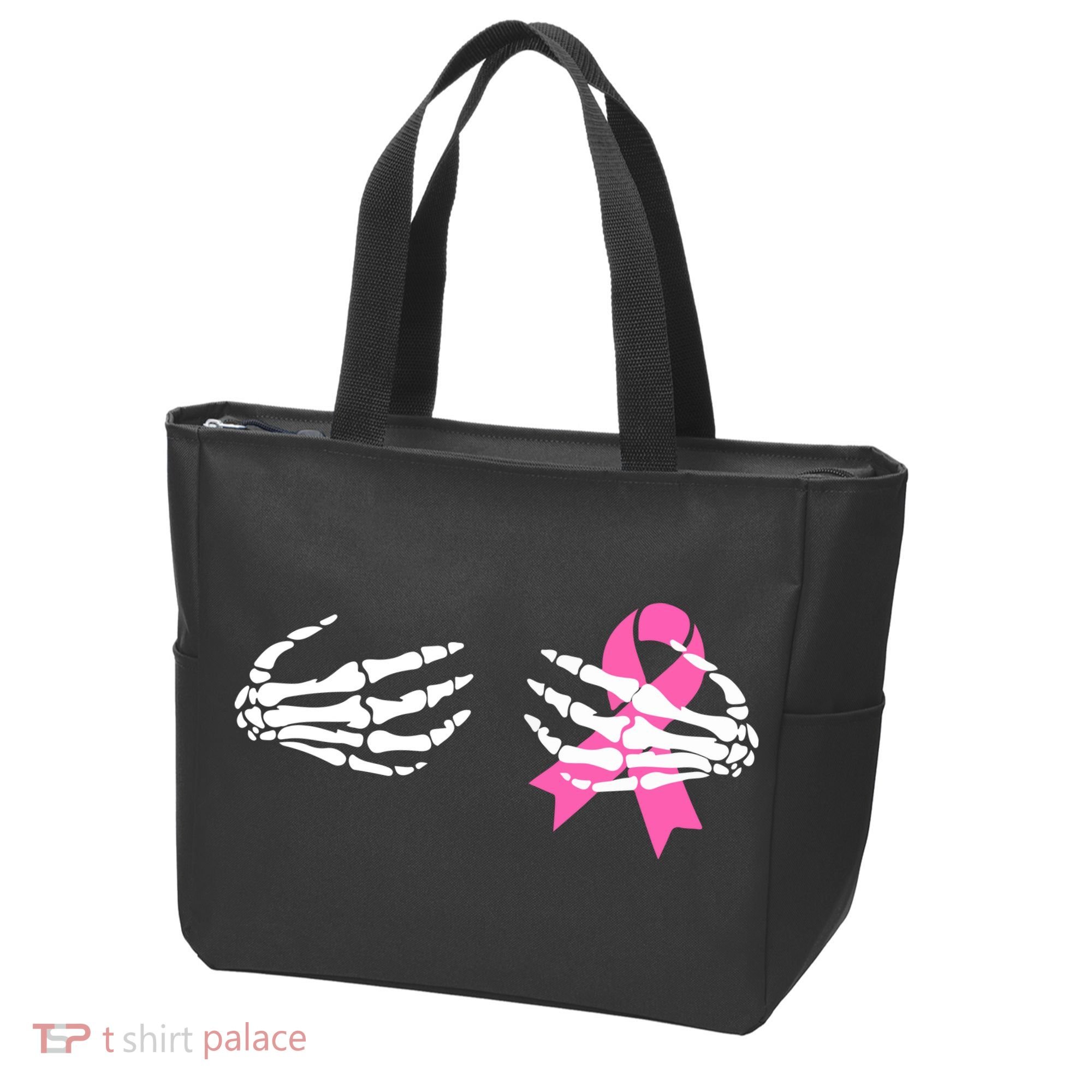 Funny Skeleton Hands Breast Cancer Awareness Pink Ribbon Gift Tote Bag