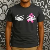Funny Skeleton Hands Breast Cancer Awareness Pink Ribbon Gift T-Shirt thumb 3
