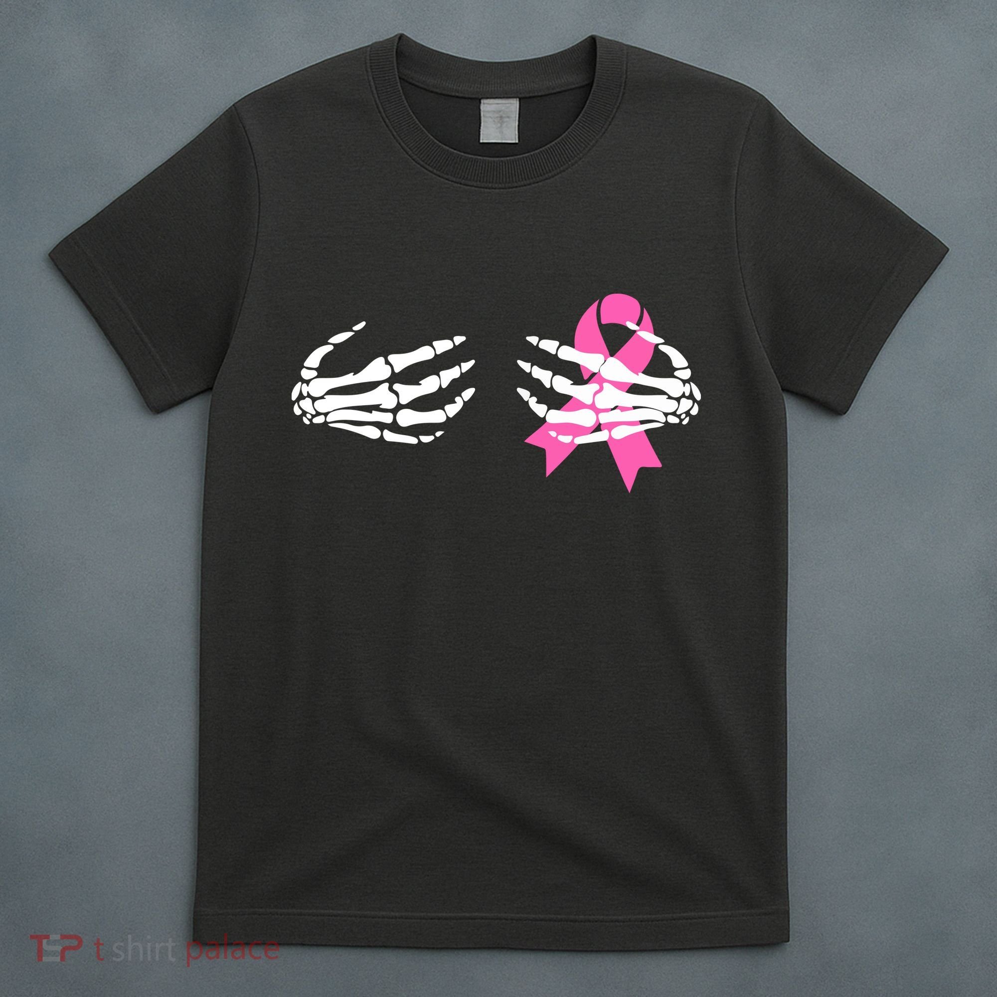 Funny Skeleton Hands Breast Cancer Awareness Pink Ribbon Gift T-Shirt