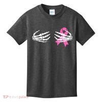 Funny Skeleton Hands Breast Cancer Awareness Pink Ribbon Gift Kids T-Shirt thumb 0