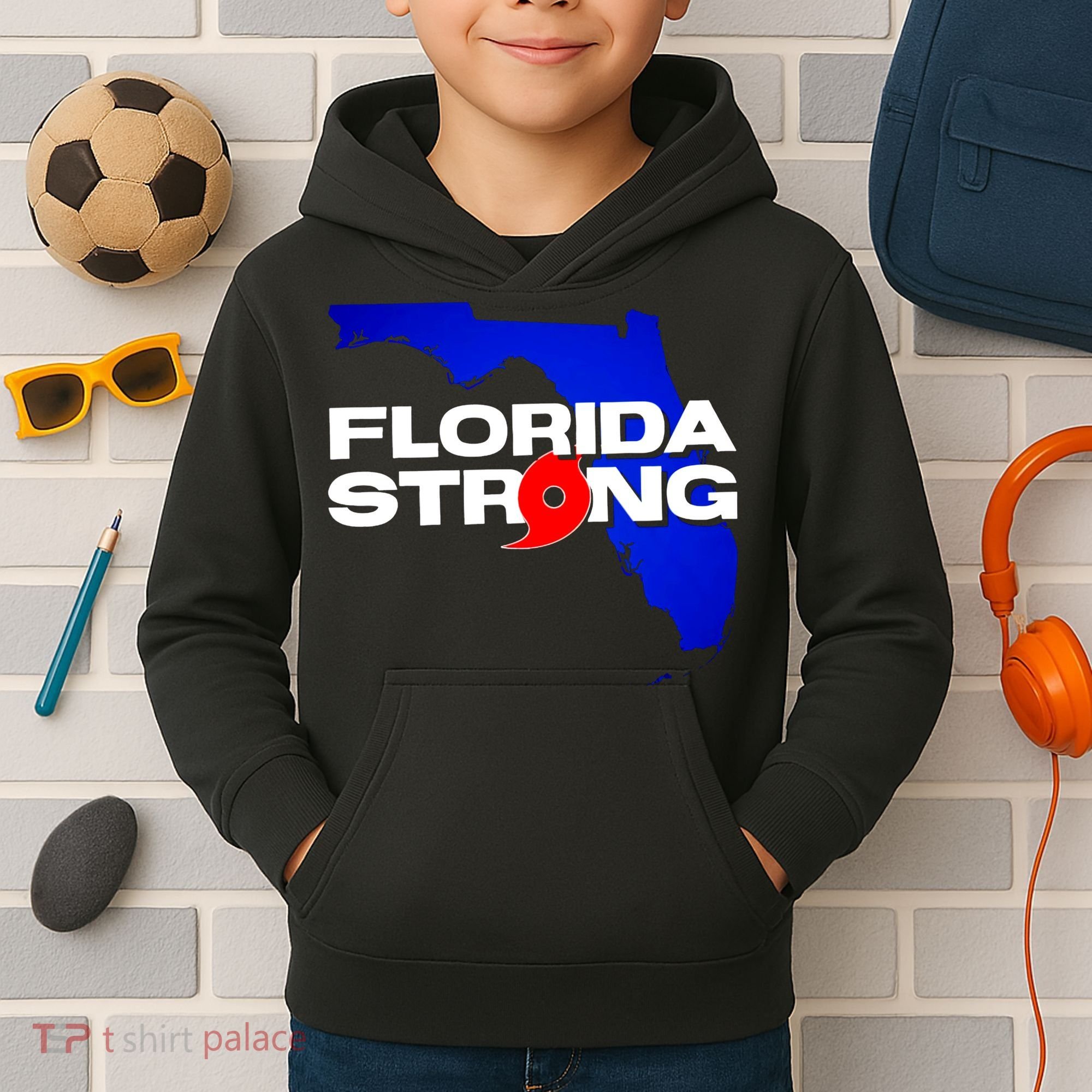 Florida Strong Hurricane Ian Support Football Kids Hoodie