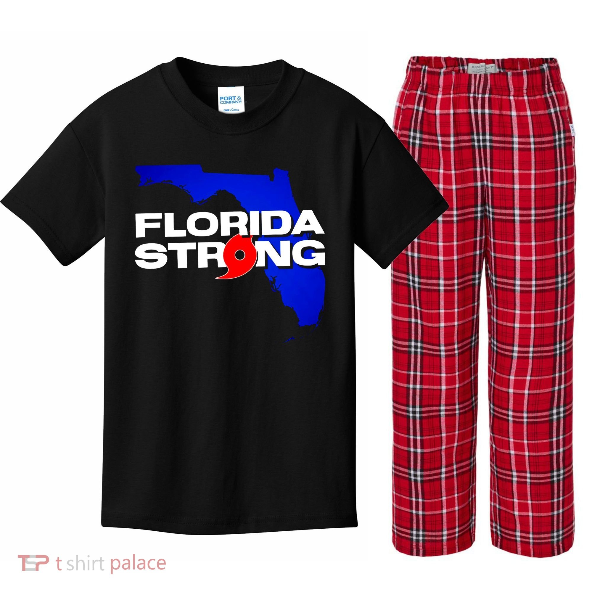 Florida Strong Hurricane Ian Support Football Kids Plaid Pajama Set