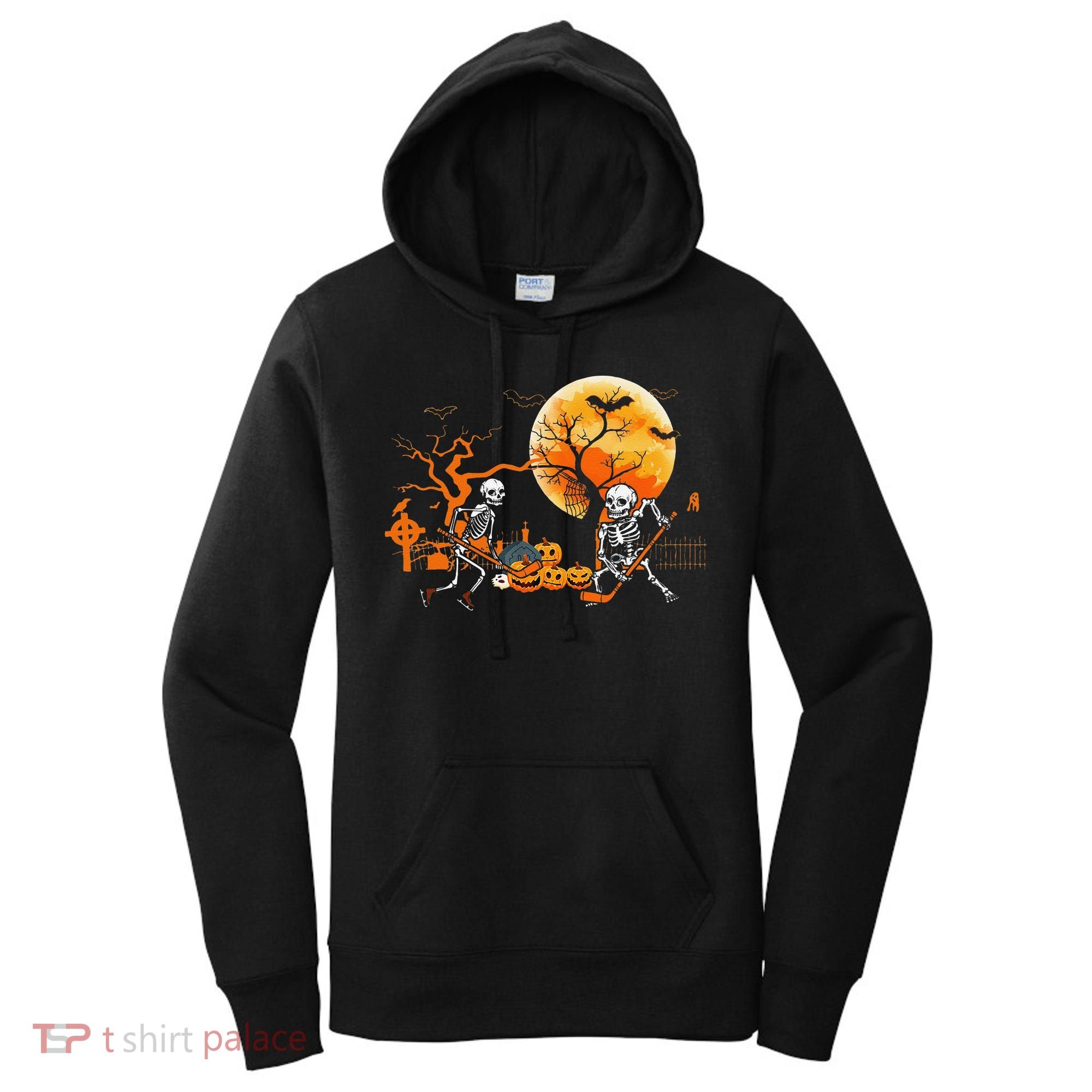 Funny Skeleton Hockey Pumpin Spooky Halloween Costume Women's Hoodie