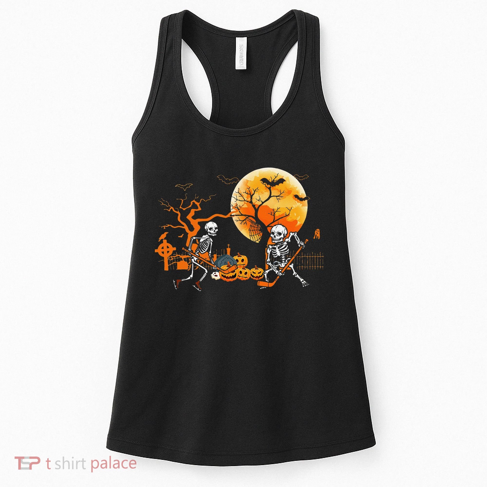 Funny Skeleton Hockey Pumpin Spooky Halloween Costume Women's Tank Top