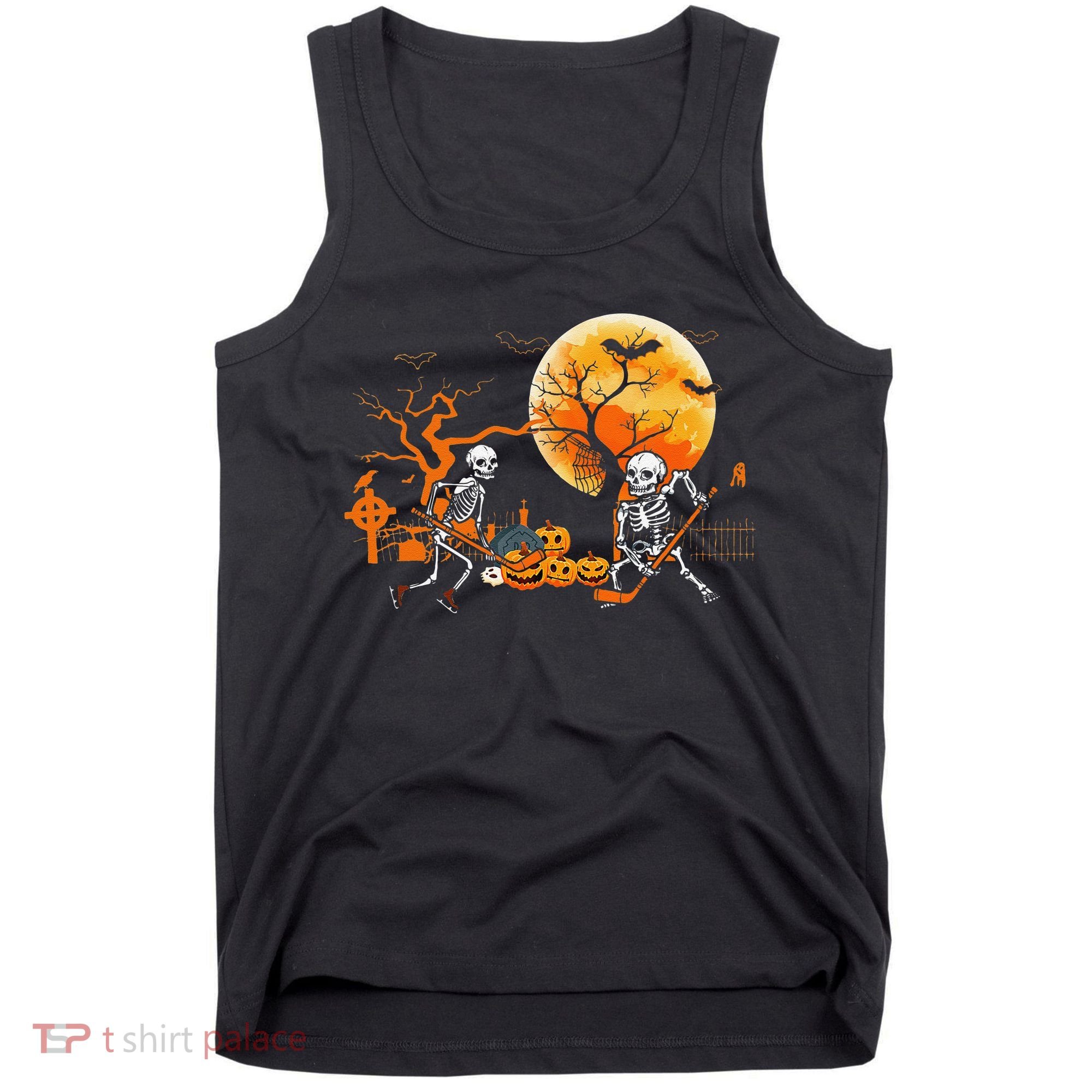Funny Skeleton Hockey Pumpin Spooky Halloween Costume Tank Top