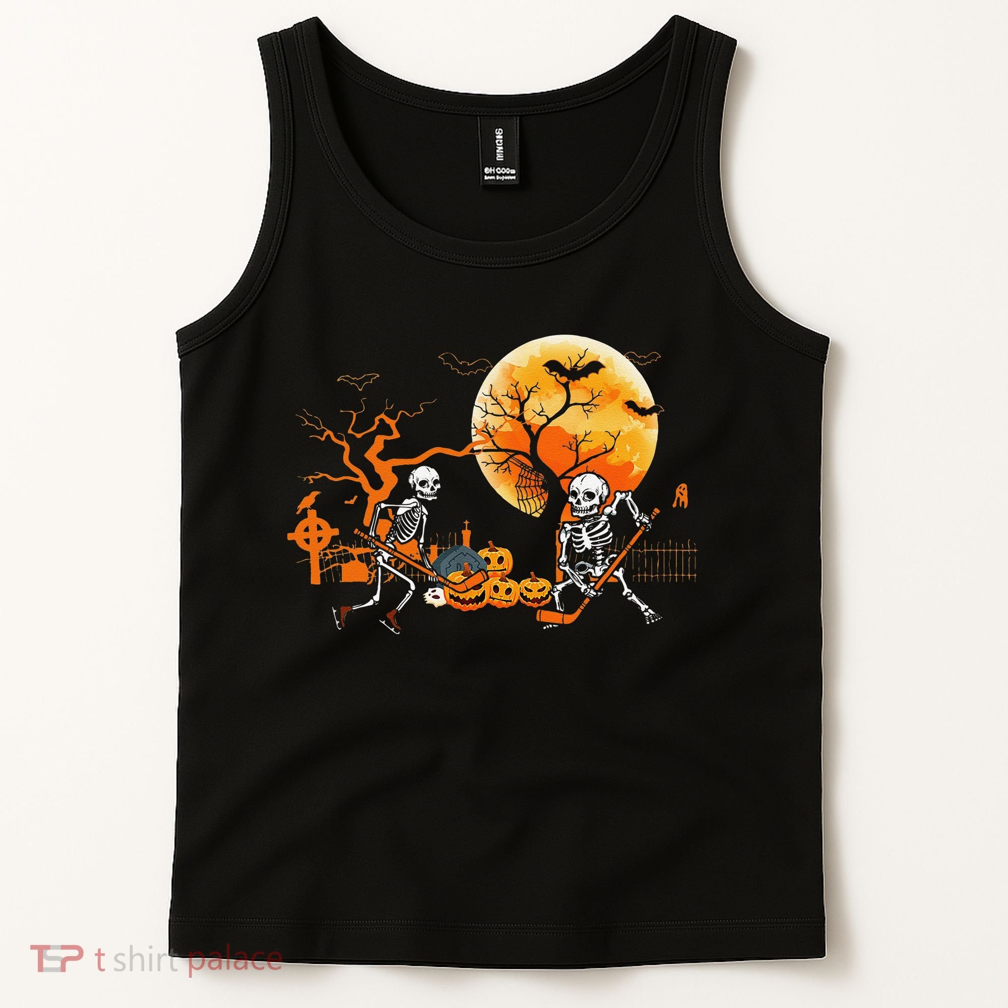Funny Skeleton Hockey Pumpin Spooky Halloween Costume Tank Top