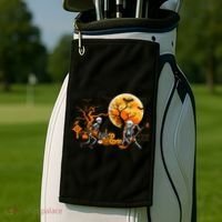 Funny Skeleton Hockey Pumpin Spooky Halloween Costume Golf Towel thumb 2