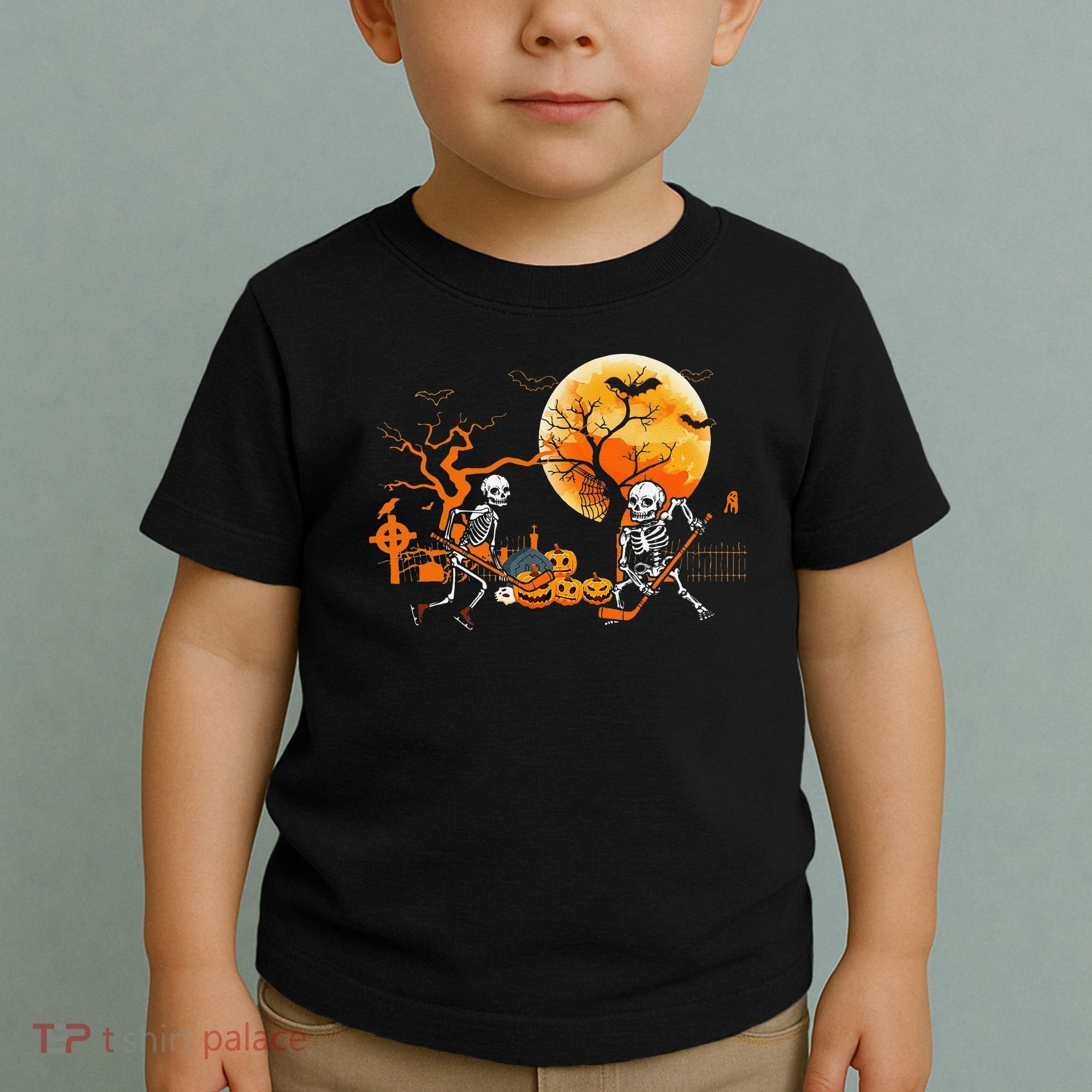 Funny Skeleton Hockey Pumpin Spooky Halloween Costume Toddler T-Shirt