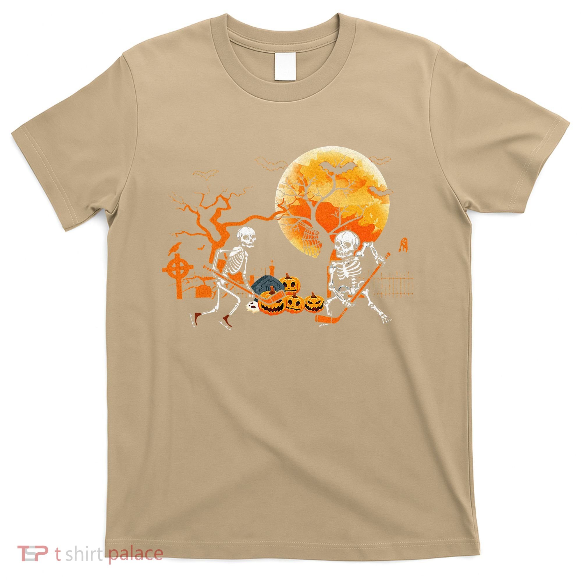 Funny Skeleton Hockey Pumpin Spooky Halloween Costume T-Shirt