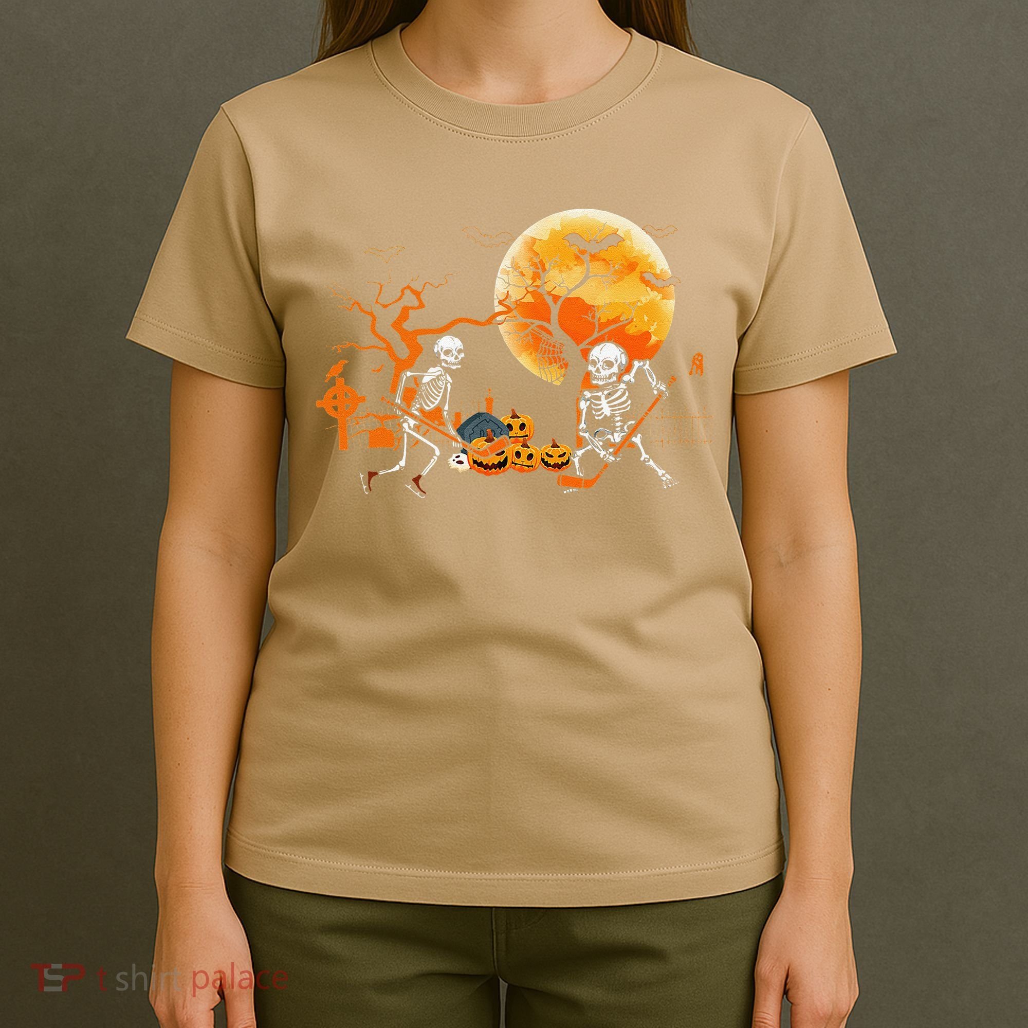 Funny Skeleton Hockey Pumpin Spooky Halloween Costume T-Shirt