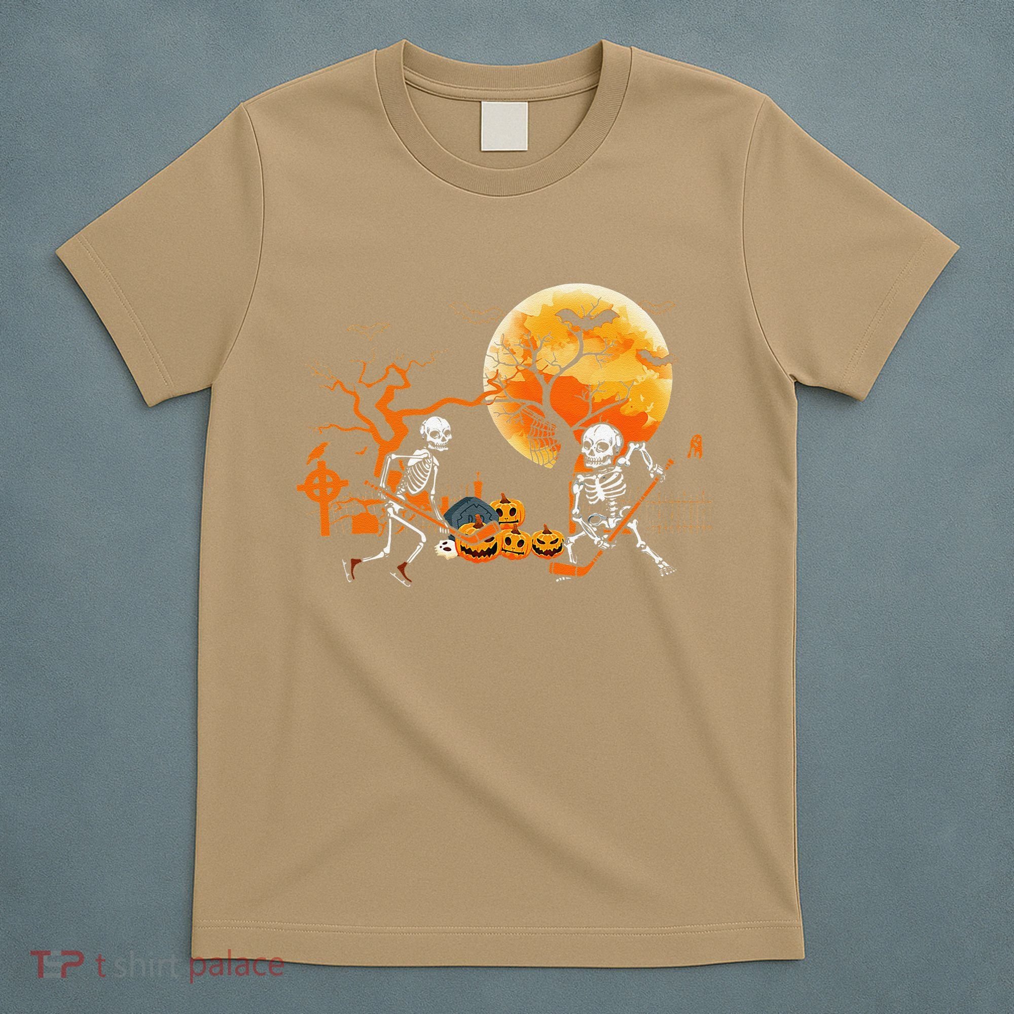 Funny Skeleton Hockey Pumpin Spooky Halloween Costume T-Shirt