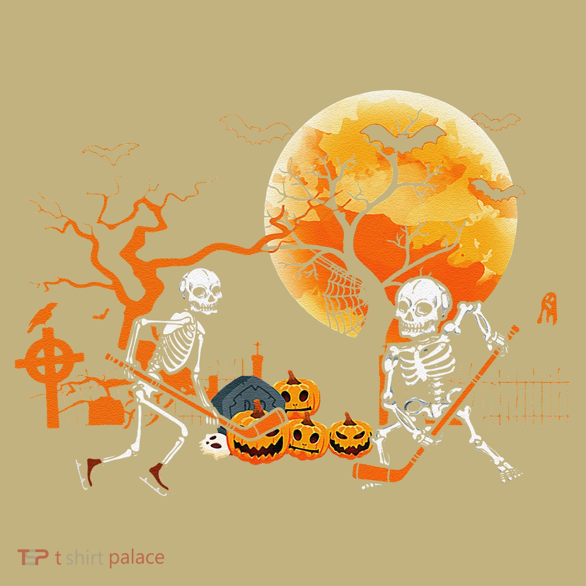 Funny Skeleton Hockey Pumpin Spooky Halloween Costume T-Shirt