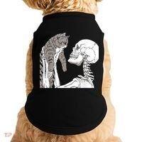 Funny Skeleton Holding A Cat Shirt Lazy Halloween Costume Skull Doggie Tank thumb 0
