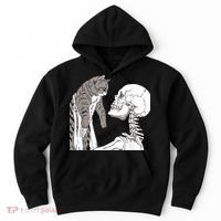 Funny Skeleton Holding A Cat Shirt Lazy Halloween Costume Skull Hoodie thumb 0