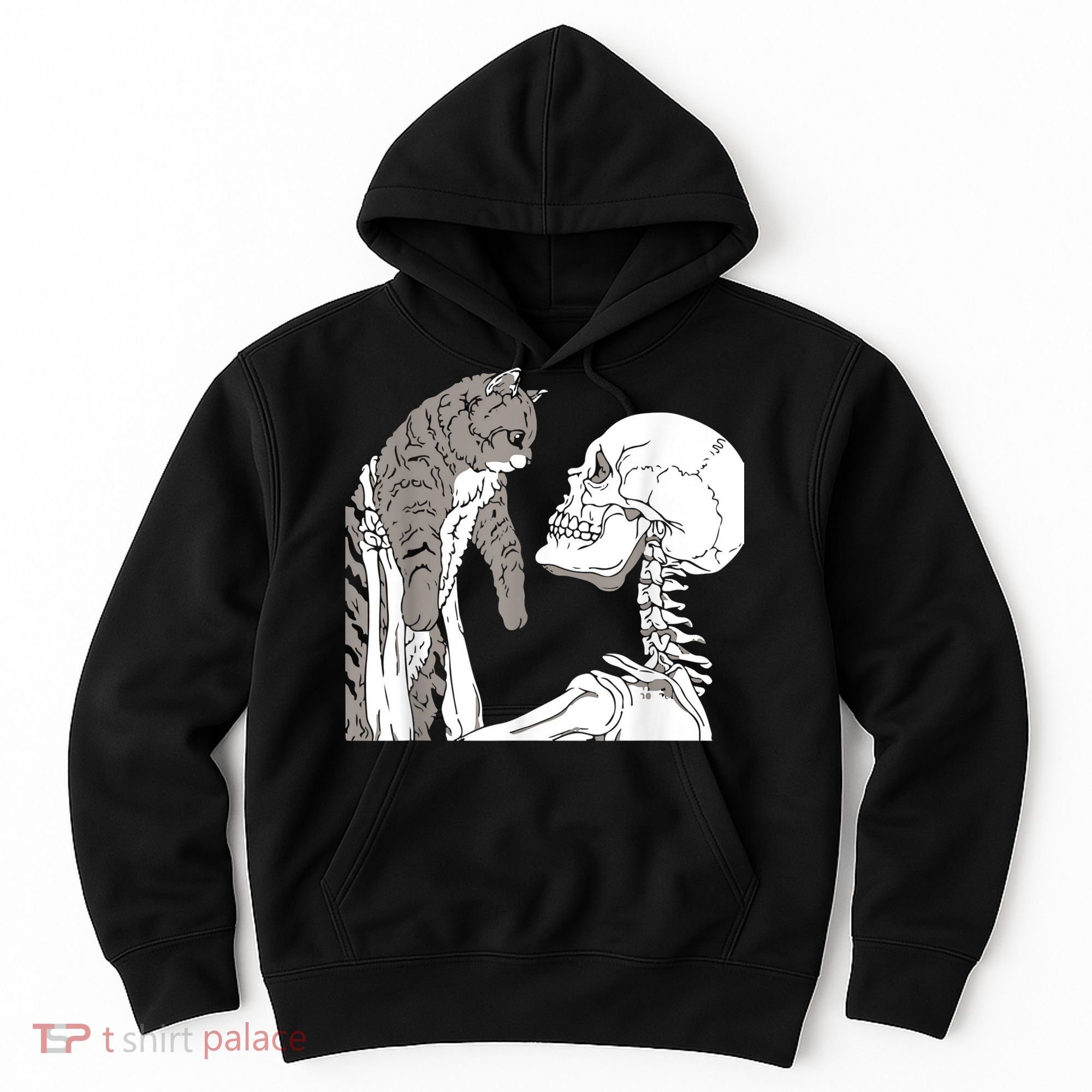 Funny Skeleton Holding A Cat Shirt Lazy Halloween Costume Skull Hoodie
