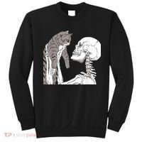 Funny Skeleton Holding A Cat Shirt Lazy Halloween Costume Skull Sweatshirt thumb 0