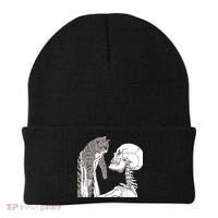 Funny Skeleton Holding A Cat Shirt Lazy Halloween Costume Skull Beanie thumb 0