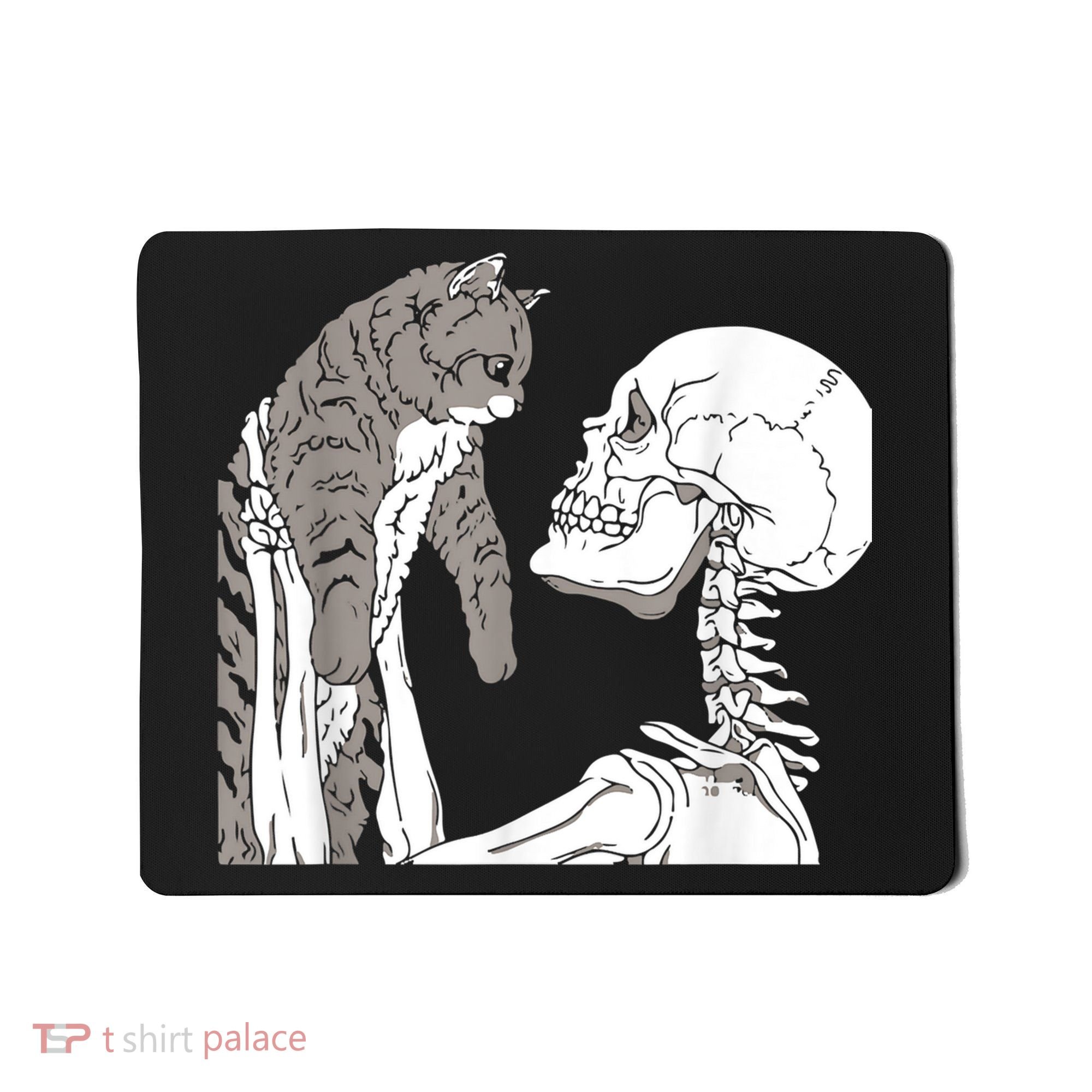 Funny Skeleton Holding A Cat Shirt Lazy Halloween Costume Skull Mousepad