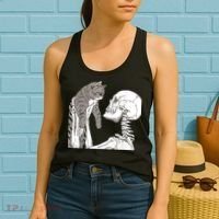 Funny Skeleton Holding A Cat Shirt Lazy Halloween Costume Skull Women's Tank Top thumb 2