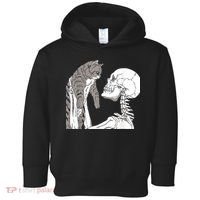 Funny Skeleton Holding A Cat Shirt Lazy Halloween Costume Skull Toddler Hoodie thumb 0