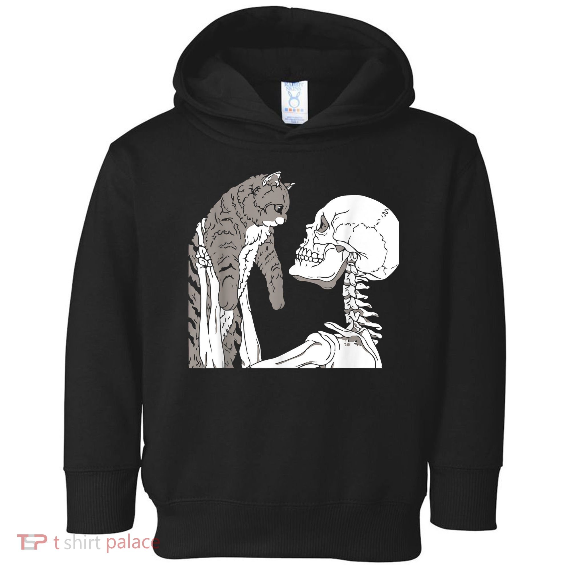 Funny Skeleton Holding A Cat Shirt Lazy Halloween Costume Skull Toddler Hoodie