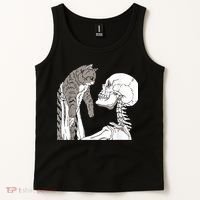 Funny Skeleton Holding A Cat Shirt Lazy Halloween Costume Skull Tank Top thumb 2