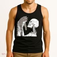 Funny Skeleton Holding A Cat Shirt Lazy Halloween Costume Skull Tank Top thumb 3