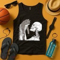 Funny Skeleton Holding A Cat Shirt Lazy Halloween Costume Skull Tank Top thumb 4