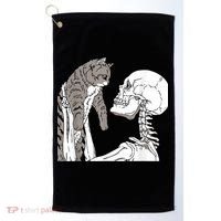 Funny Skeleton Holding A Cat Shirt Lazy Halloween Costume Skull Golf Towel thumb 0
