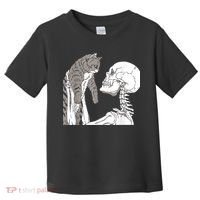 Funny Skeleton Holding A Cat Shirt Lazy Halloween Costume Skull Toddler T-Shirt thumb 0